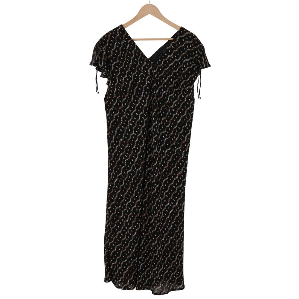 A Wild Thyme Maxi Dress Womens 16W CH Black Geometric Flutter Sleeve NEW